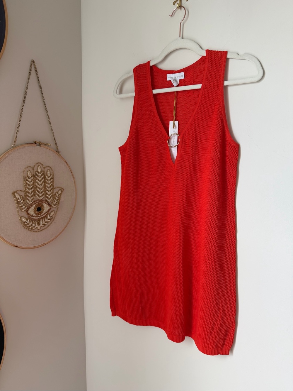 House of Harlow 1960 Red Knit Swim Coverup dress with gold ring detail